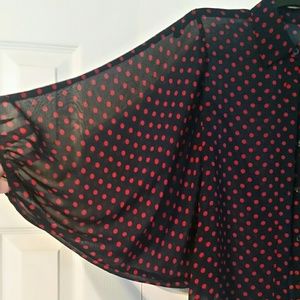 Navy with red poka dots